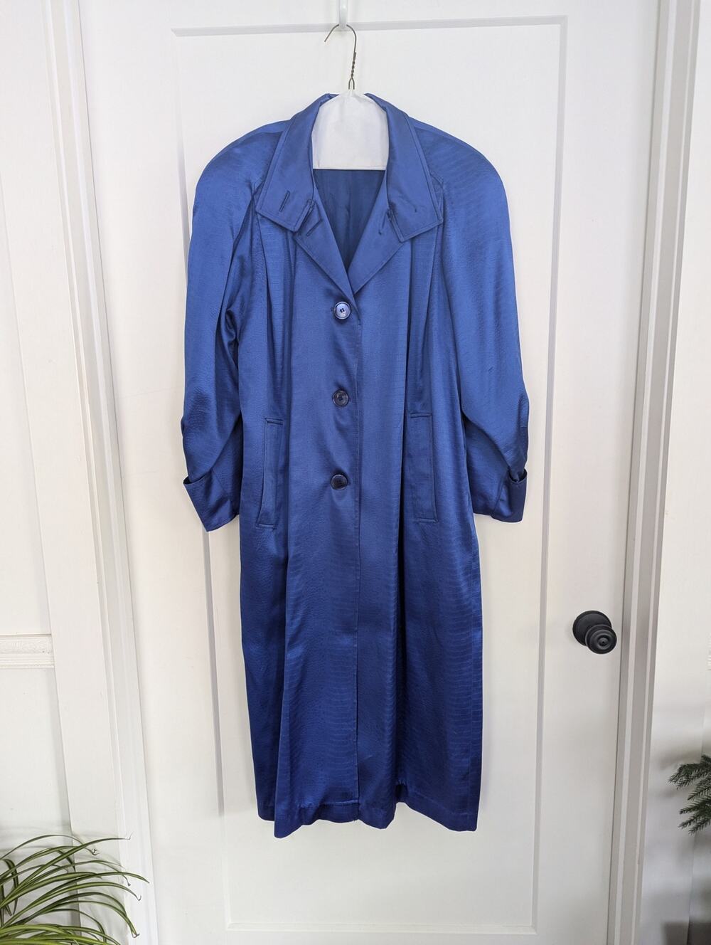 Vtg 80s Vision American Craftsmen Blue Faux Croc Duster Trench Coat XL